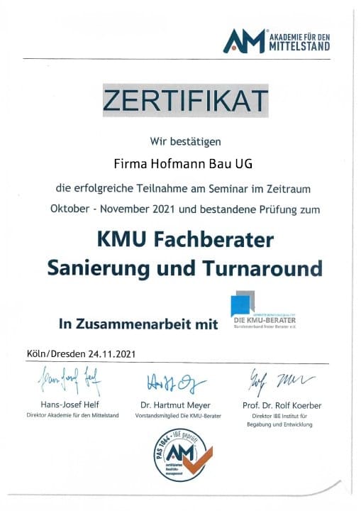 Zertifikat Hofmann-Bau